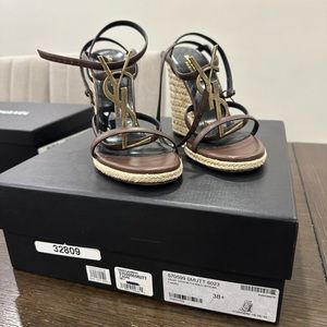 Saint Laurent Cassandra Wedge Espadrilles - Size 38.5 EU, 8.5 US